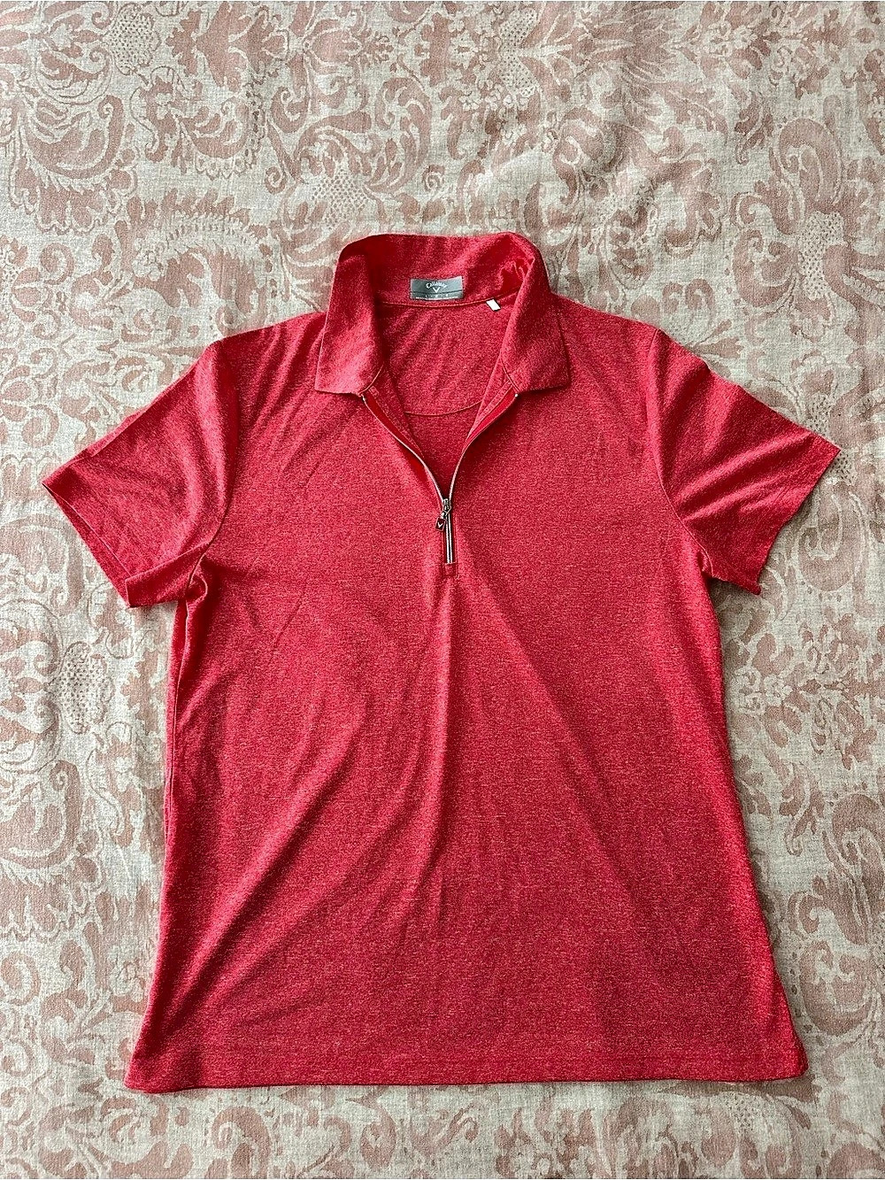 Callaway Short Sleeve Zip Golf Polo in Pink Size Large